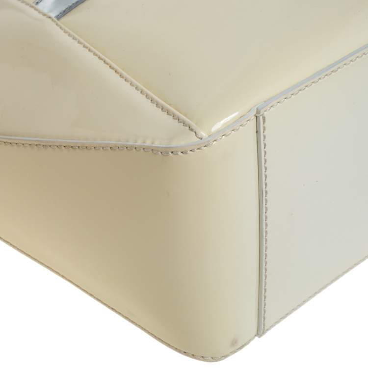 Pre Owned Versace Offf White/Silver Patent And Leather Hit Satchel