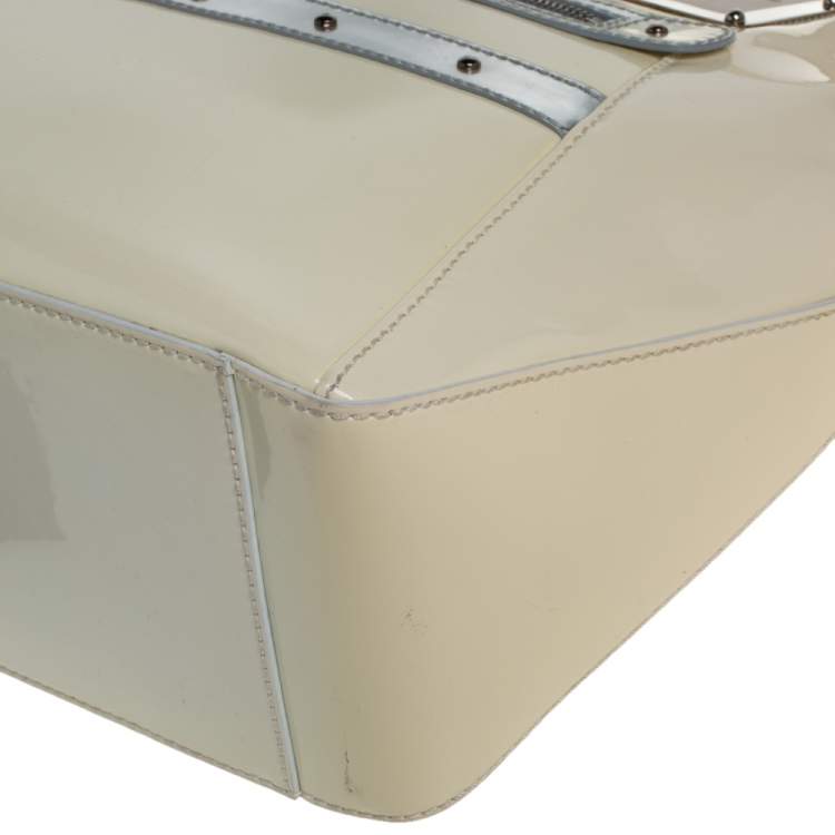 Pre Owned Versace Offf White/Silver Patent And Leather Hit Satchel