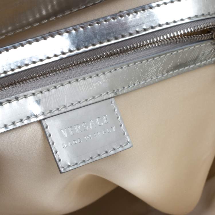 Pre Owned Versace Offf White/Silver Patent And Leather Hit Satchel