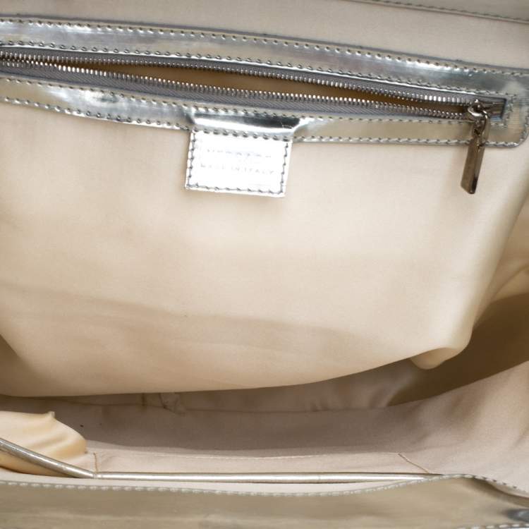 Pre Owned Versace Offf White/Silver Patent And Leather Hit Satchel