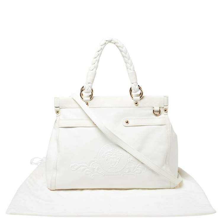 Pre Owned Versace White Leather Medusa Embossed Satchel