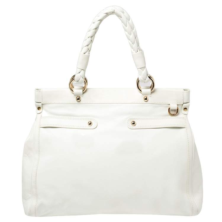 Pre Owned Versace White Leather Medusa Embossed Satchel