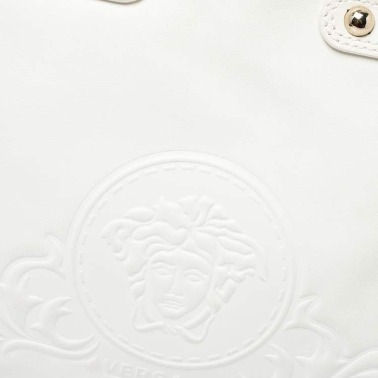 Pre Owned Versace White Leather Medusa Embossed Satchel