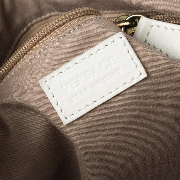 Pre Owned Versace White Leather Medusa Embossed Satchel
