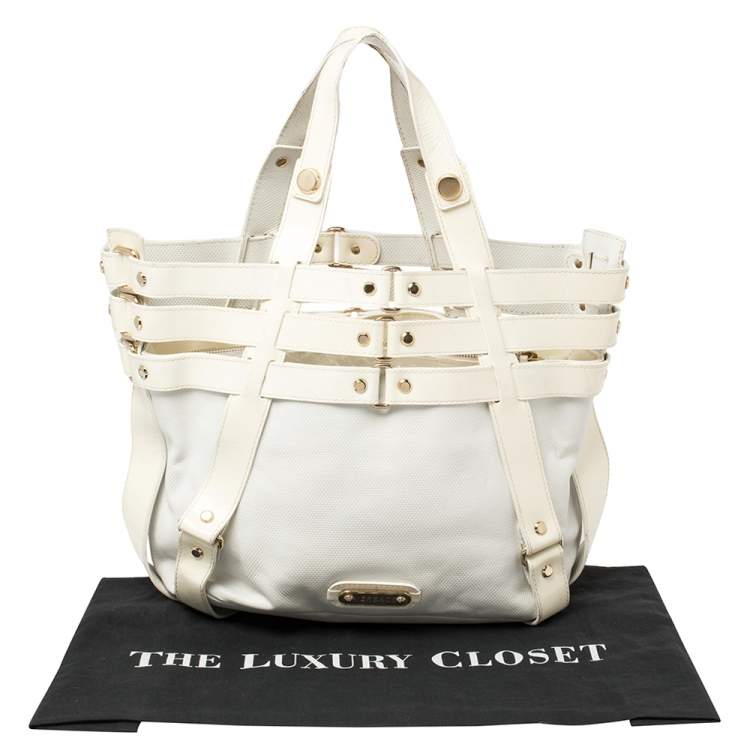 مملوكة مسبقًا Versace White/Ivory Patent and Leather Cutout Tote
