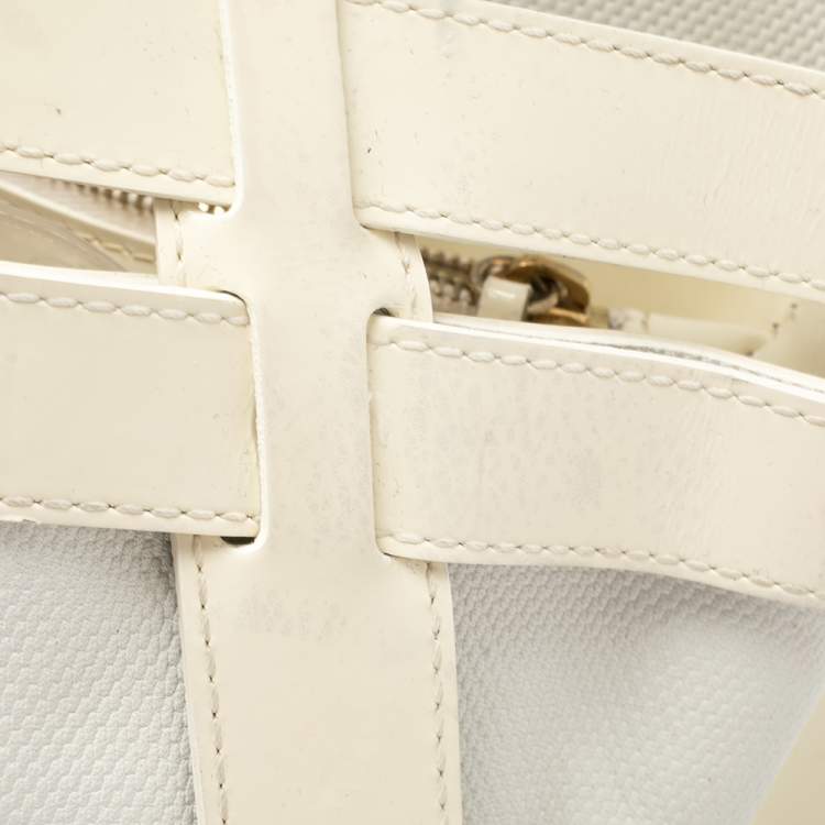 مملوكة مسبقًا Versace White/Ivory Patent and Leather Cutout Tote