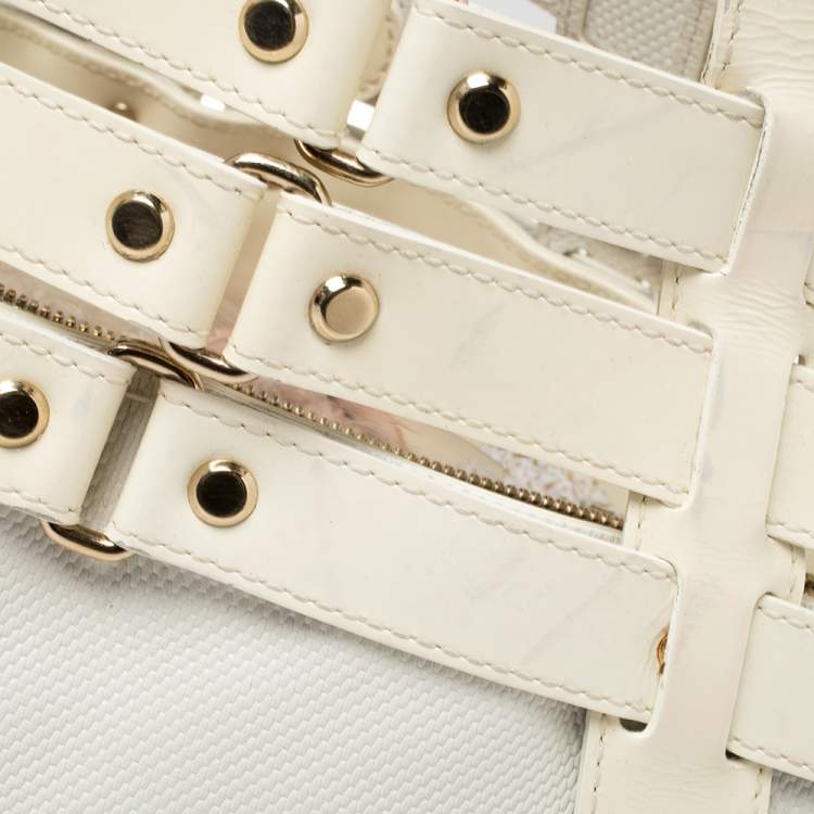 مملوكة مسبقًا Versace White/Ivory Patent and Leather Cutout Tote