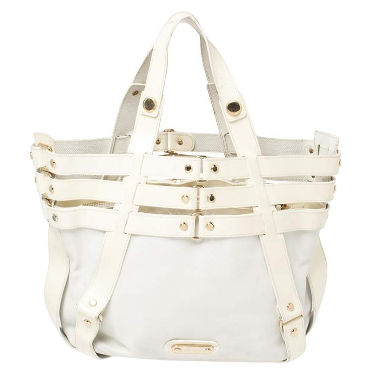 مملوكة مسبقًا Versace White/Ivory Patent and Leather Cutout Tote