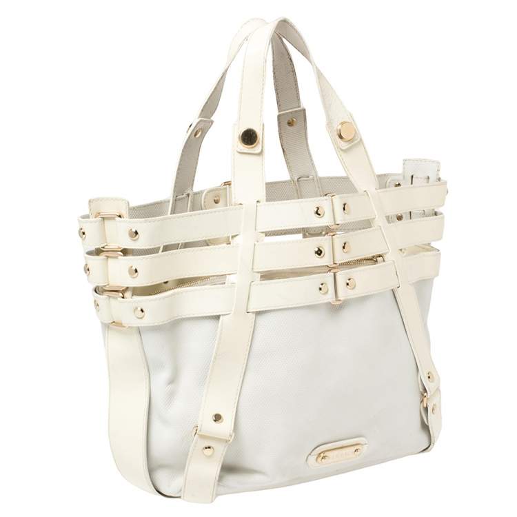 مملوكة مسبقًا Versace White/Ivory Patent and Leather Cutout Tote