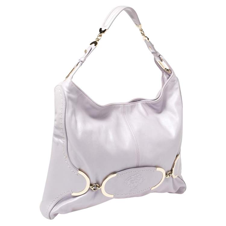 Pre Owned Versace Lilac Leather Medusa Embossed Hobo 
