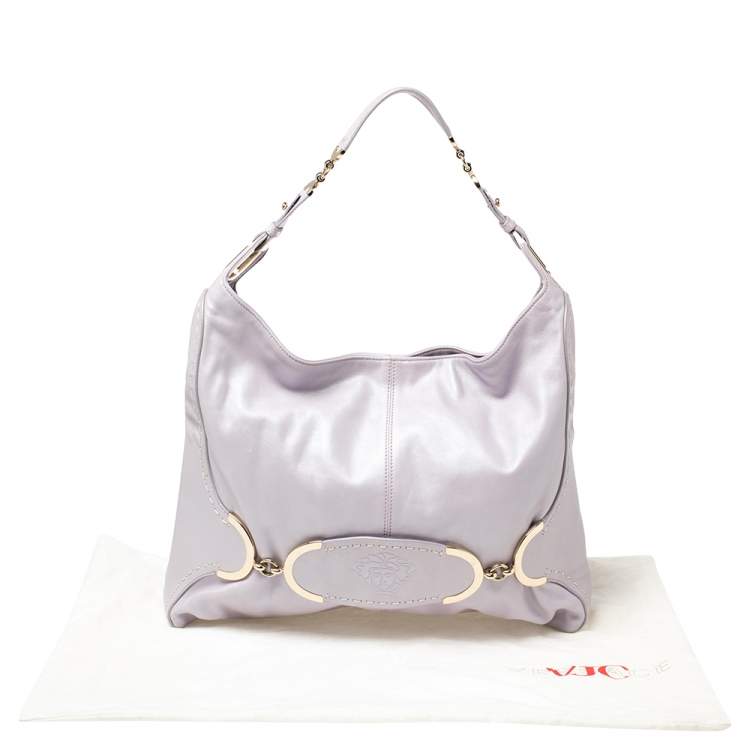 Pre Owned Versace Lilac Leather Medusa Embossed Hobo 