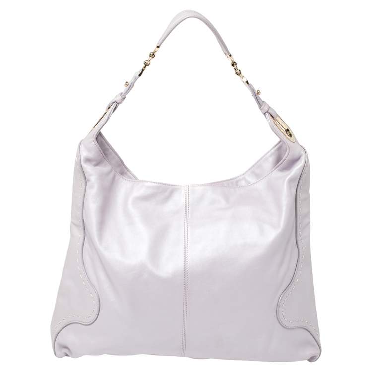 Pre Owned Versace Lilac Leather Medusa Embossed Hobo 