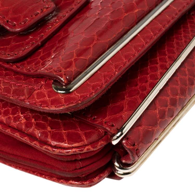 Pre Owned Versace Red Python and Suede Flap Shoulder Bag