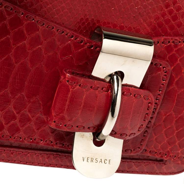 Pre Owned Versace Red Python and Suede Flap Shoulder Bag