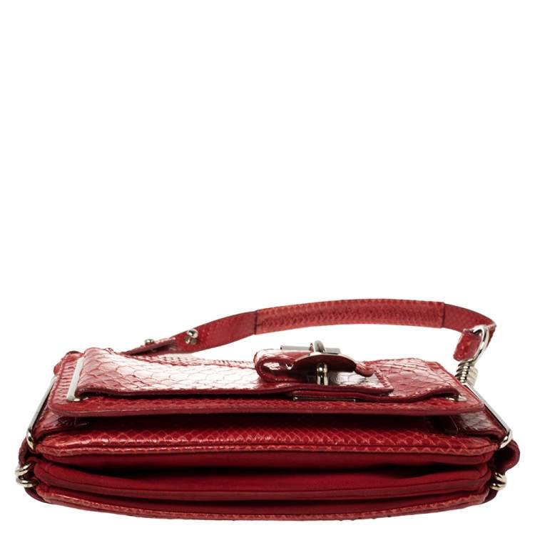 Pre Owned Versace Red Python and Suede Flap Shoulder Bag