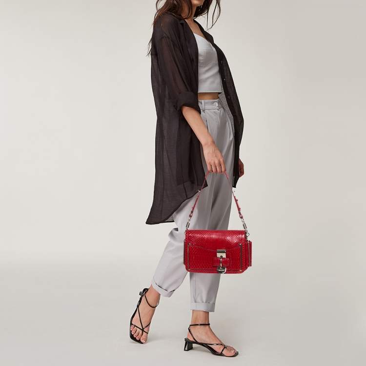 Pre Owned Versace Red Python and Suede Flap Shoulder Bag