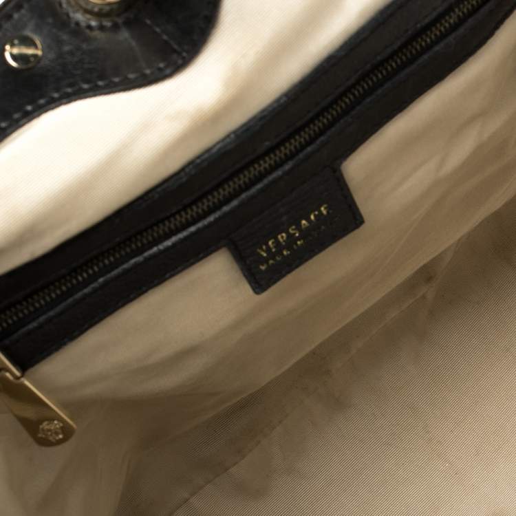 Pre Owned Versace Black Leather Studded Reve Frame Satchel