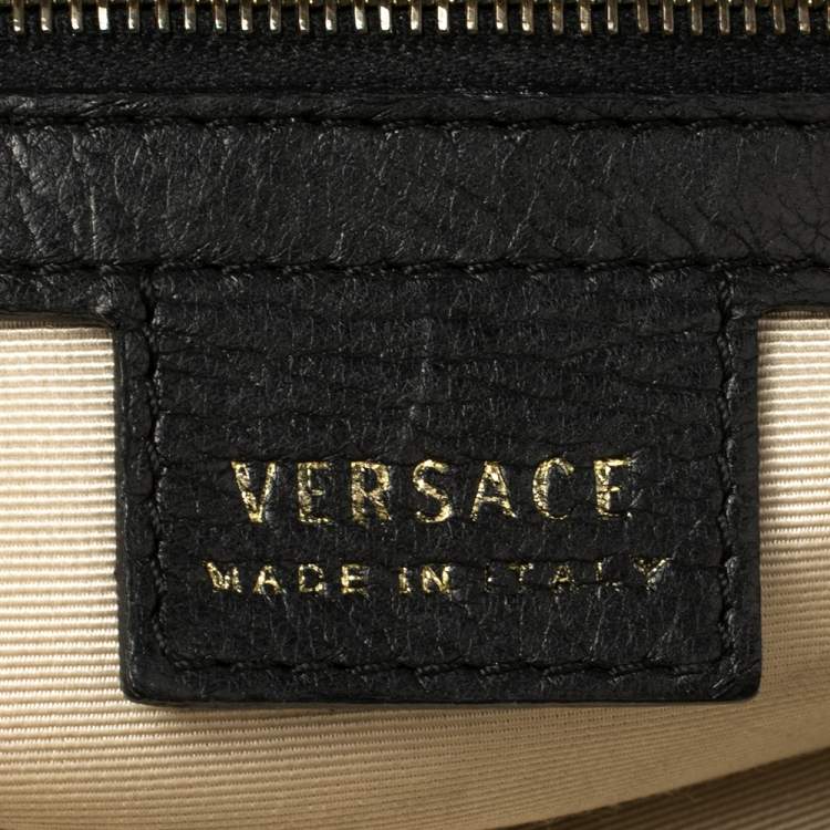 Pre Owned Versace Black Leather Studded Reve Frame Satchel