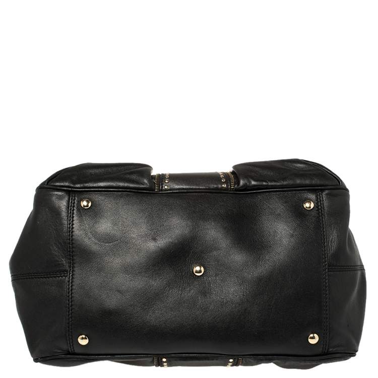 Pre Owned Versace Black Leather Studded Reve Frame Satchel