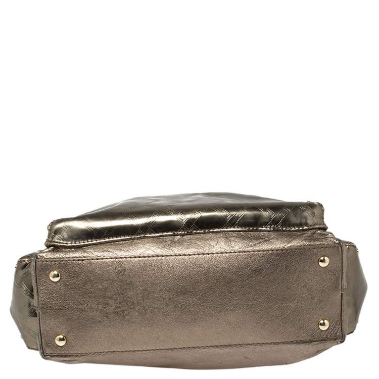 Pre Owned Versace Metallic Bronze Leather Pocket Shoulder Bag