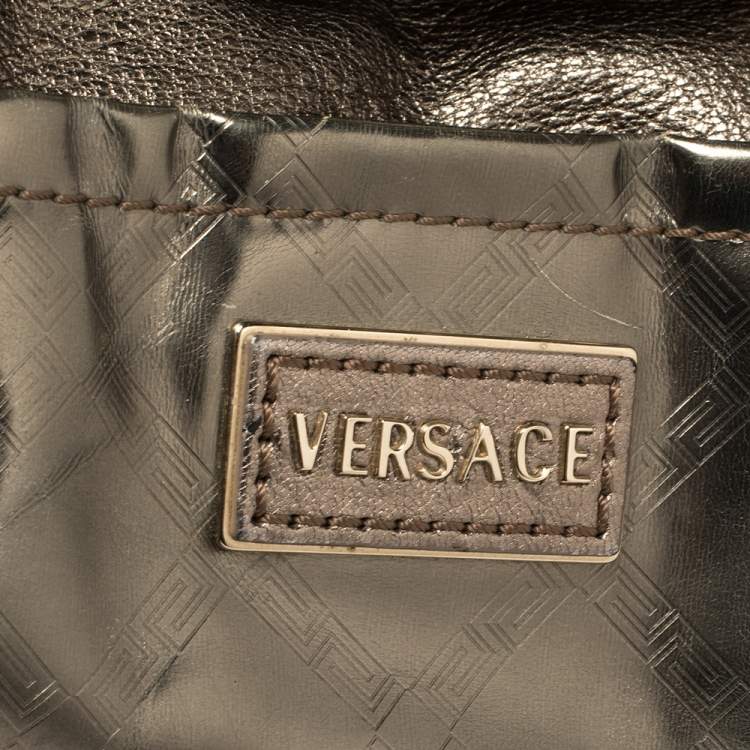 Pre Owned Versace Metallic Bronze Leather Pocket Shoulder Bag