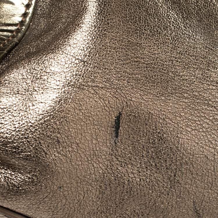 Pre Owned Versace Metallic Bronze Leather Pocket Shoulder Bag