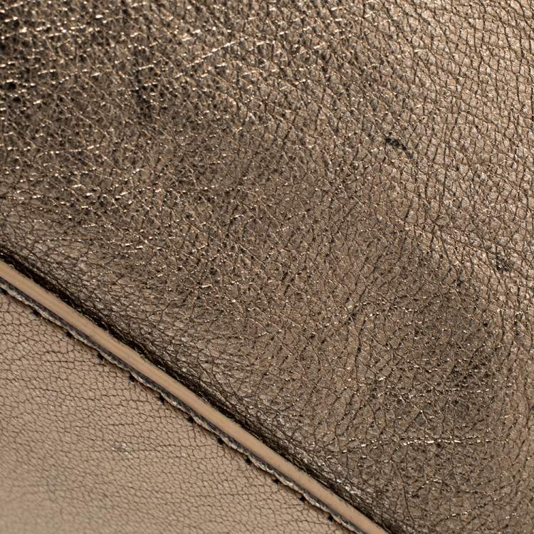 Pre Owned Versace Metallic Bronze Leather Pocket Shoulder Bag