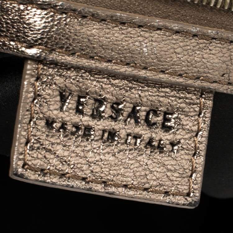 Pre Owned Versace Metallic Bronze Leather Pocket Shoulder Bag