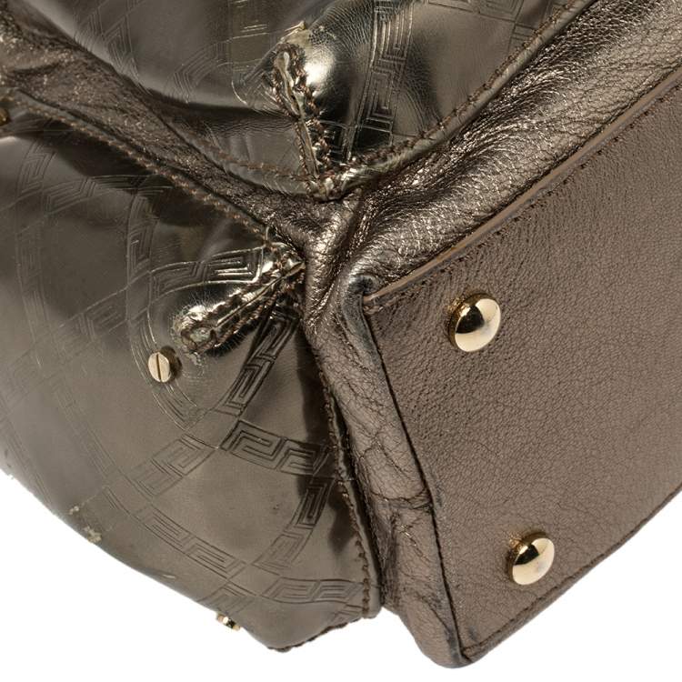 Pre Owned Versace Metallic Bronze Leather Pocket Shoulder Bag