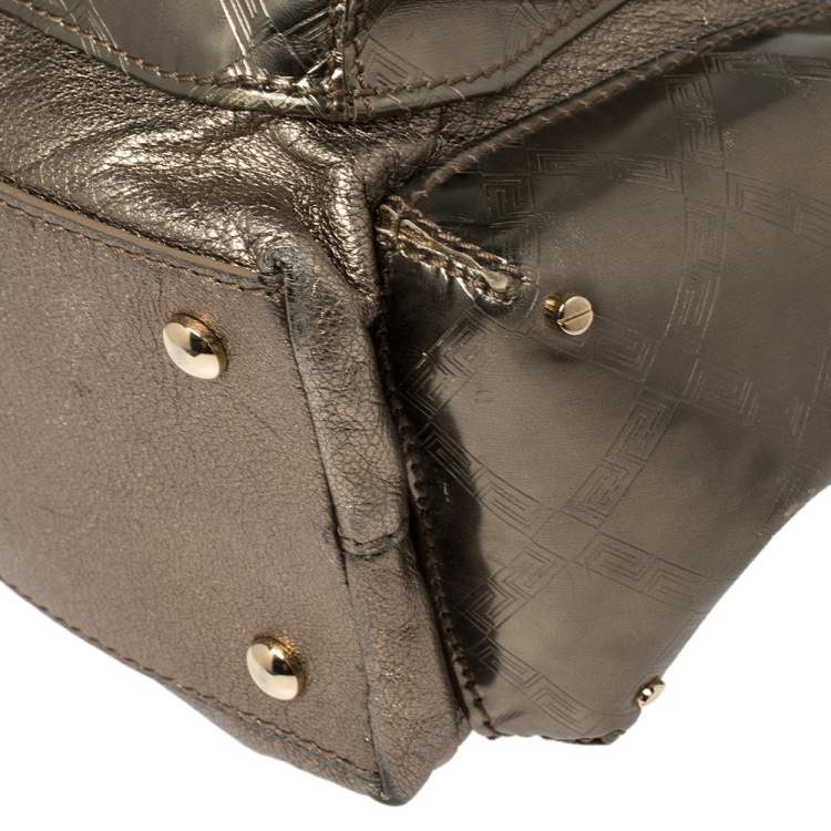 Pre Owned Versace Metallic Bronze Leather Pocket Shoulder Bag