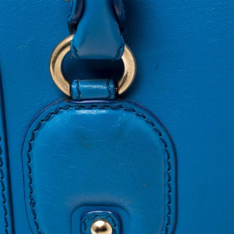 Pre Owned Versace Blue Leather Buckle Embellished Satchel