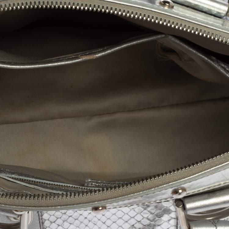 Pre Owned Versace Silver Snakeskin Snap Out Of It Satchel