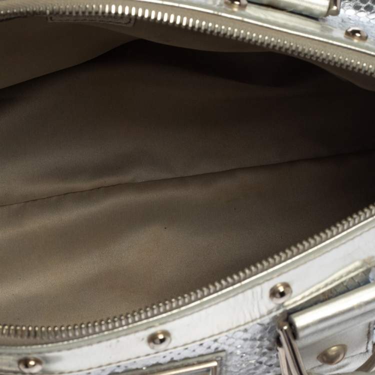 Pre Owned Versace Silver Snakeskin Snap Out Of It Satchel