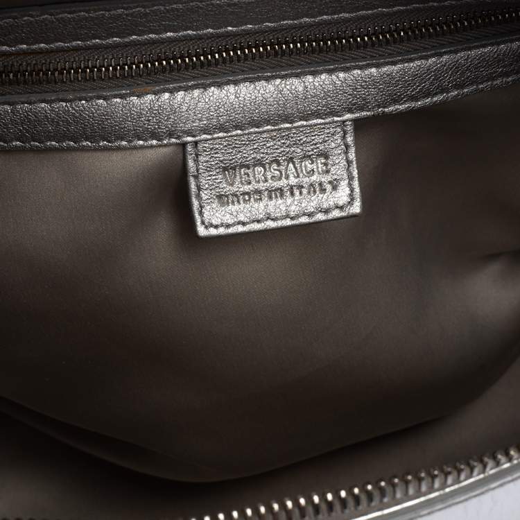 Pre Owned Versace Silver Snakeskin Snap Out Of It Satchel