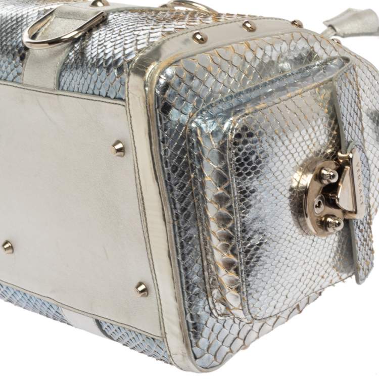 Pre Owned Versace Silver Snakeskin Snap Out Of It Satchel