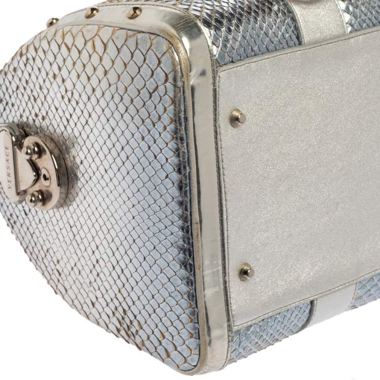 Pre Owned Versace Silver Snakeskin Snap Out Of It Satchel