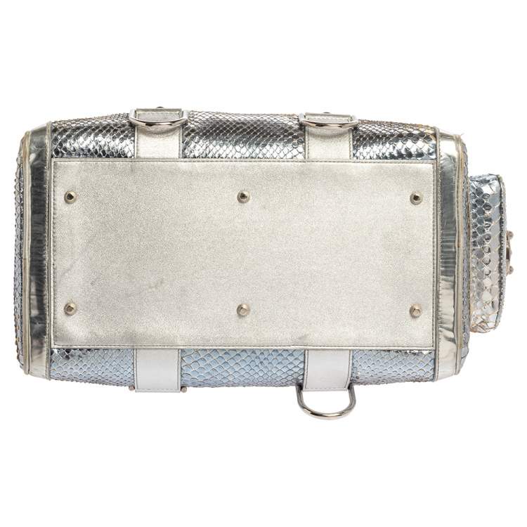 Pre Owned Versace Silver Snakeskin Snap Out Of It Satchel