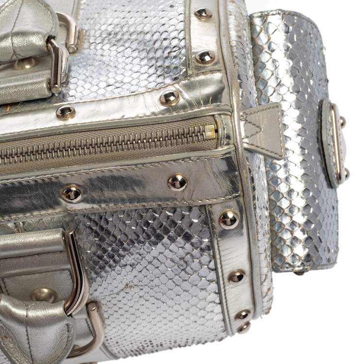 Pre Owned Versace Silver Snakeskin Snap Out Of It Satchel