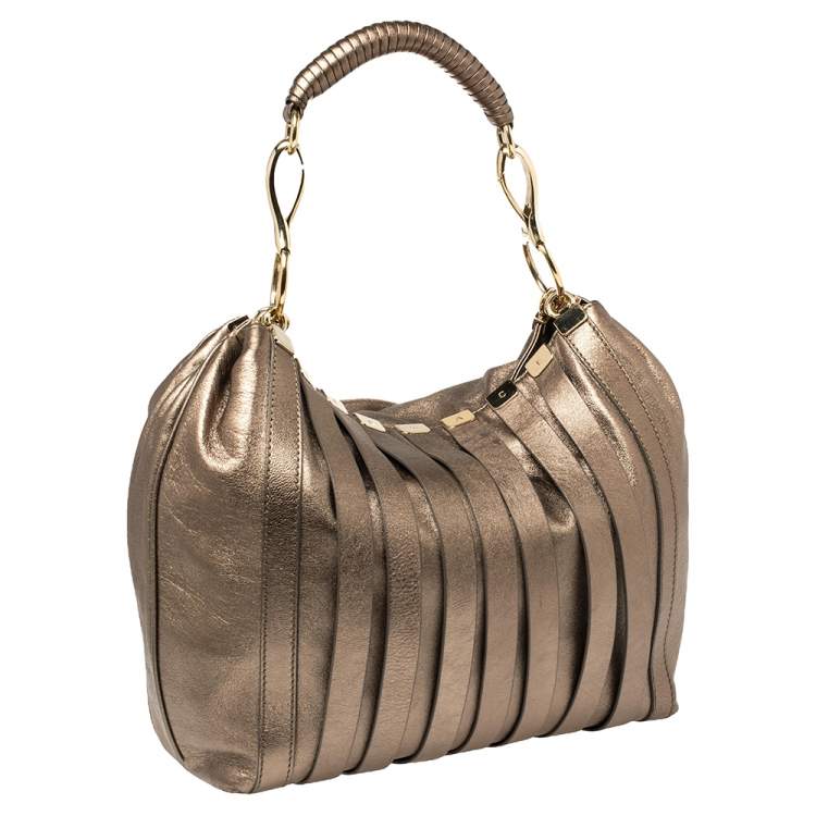 Pre Owned Versace Metallic Leather Stripped Hobo