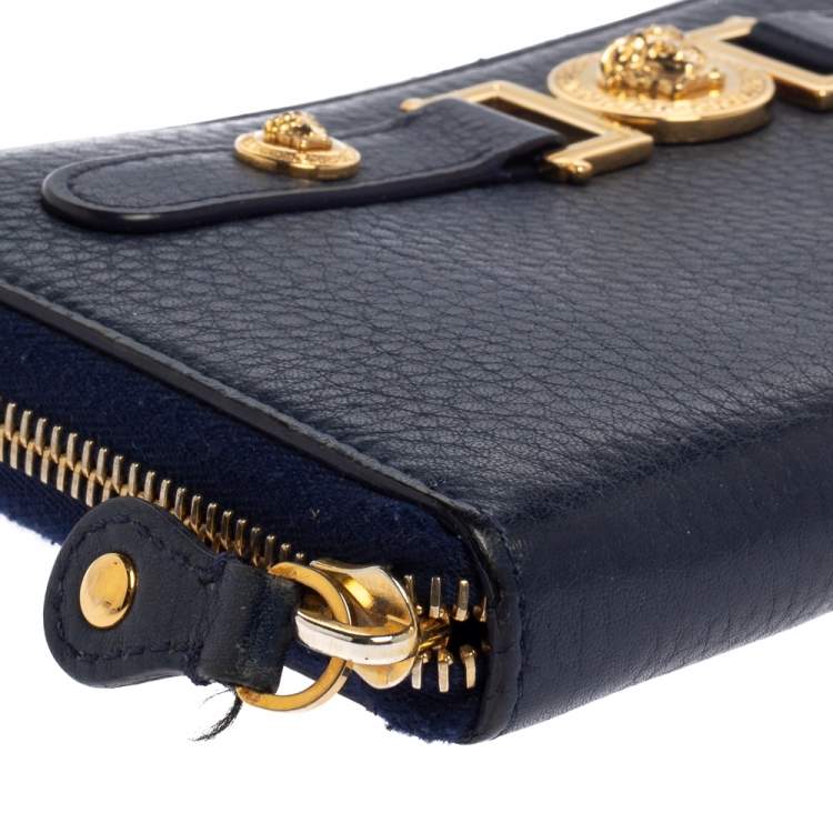 Pre Owned  Versace Blue Leather Medusa Zip Around Wallet