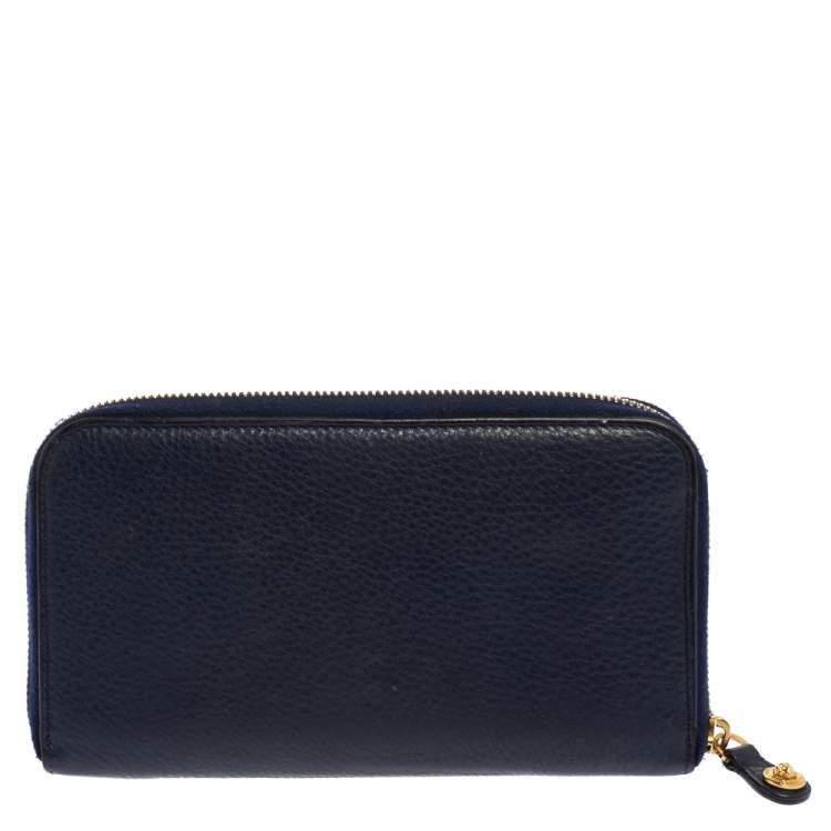 Pre Owned  Versace Blue Leather Medusa Zip Around Wallet