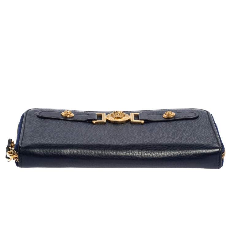 Pre Owned  Versace Blue Leather Medusa Zip Around Wallet
