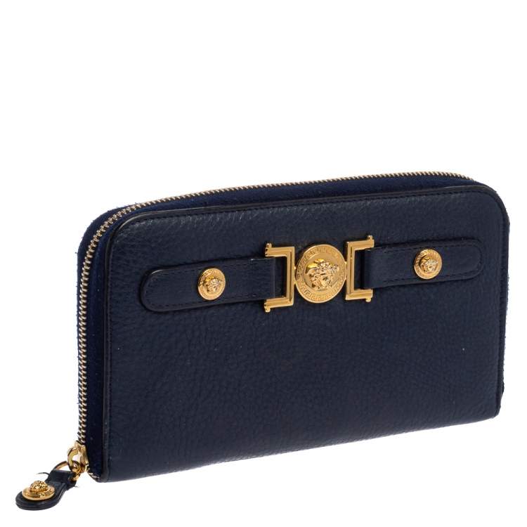 Pre Owned  Versace Blue Leather Medusa Zip Around Wallet