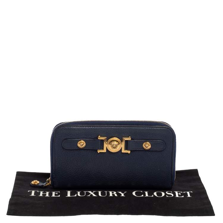 Pre Owned  Versace Blue Leather Medusa Zip Around Wallet