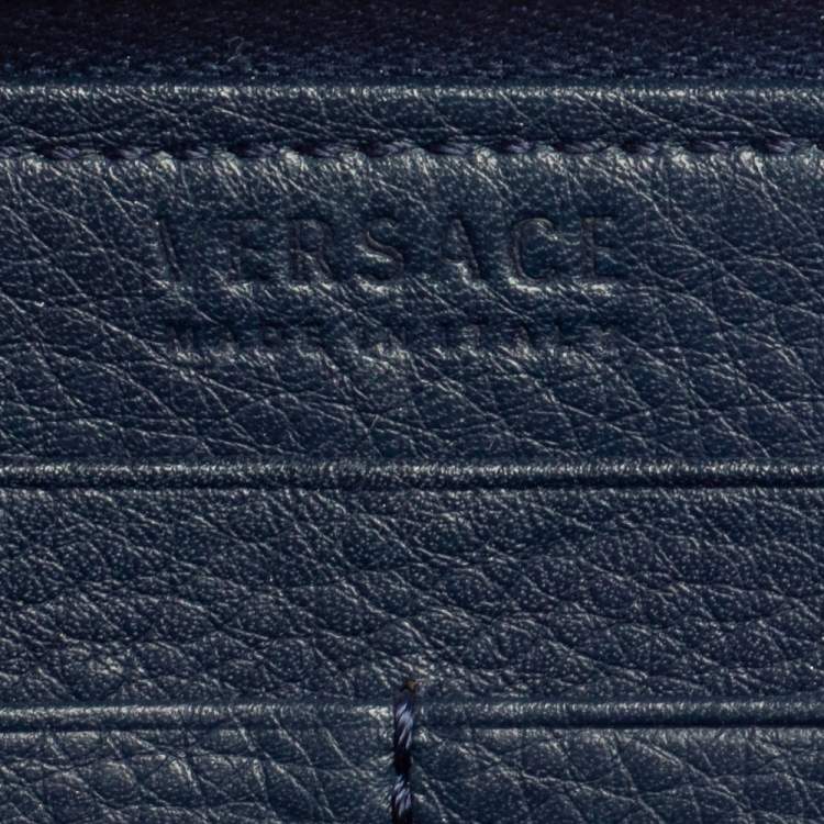 Pre Owned  Versace Blue Leather Medusa Zip Around Wallet