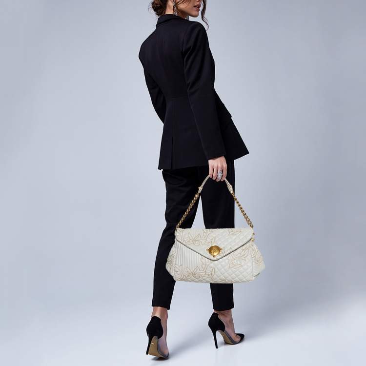 Versace★素敵！White & Gold Barocco Print Shoulder Tote Bag Barocco Athena Small Tote Bag Print | VERSACE US