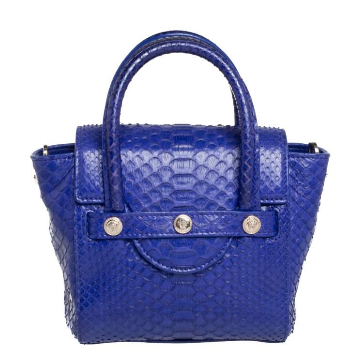 Pre Owned Versace Royal Blue Python Mini Medusa Tote