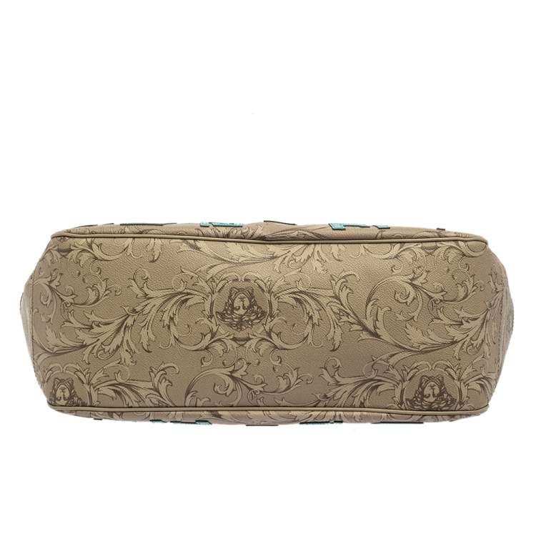 Pre Owned Versace Beige/Turquoise Medusa Print Coated Canvas and Patent Leather Patch Diaper Bag