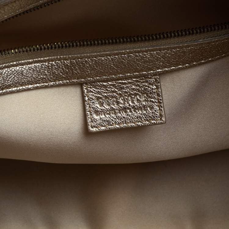 Pre Owned Versace Gold Ostrich Embossed Leather Snap Out Of It Satchel