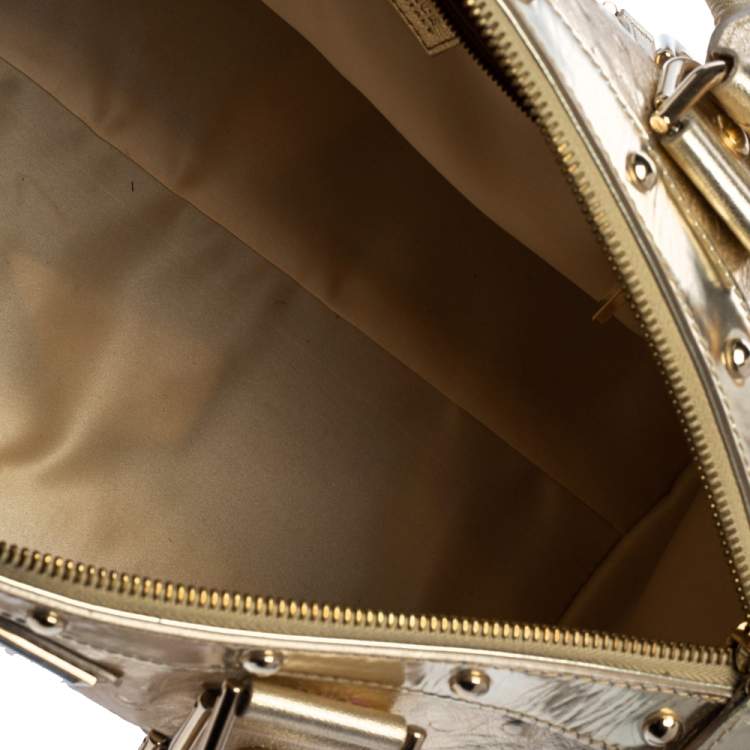 Pre Owned Versace Gold Ostrich Embossed Leather Snap Out Of It Satchel
